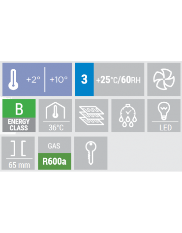 Armadio refrigerato con porta in vetro - Lt. 200 - refrigerazione roll bond con ventola - cm 60x62,5x85,3h
