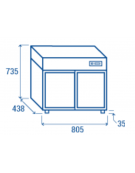 Vetrina da banco fredda ventilata -Vetri dritti-2 ripiani cromati regolabili in altezza -Illuminazione a Led-cm 144x52,4x73,5h