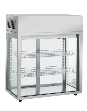 Vetrina refrigerata da banco con vetro dritto, struttura in acciaio e luci LED - 2 ripiani cromati regolabili - cm 80,5x43,8x97h