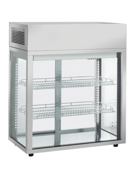 Vetrina refrigerata da banco con vetro dritto, struttura in acciaio e luci LED - 2 ripiani cromati regolabili - cm 80,5x43,8x97h