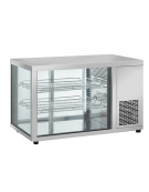 Vetrina refrigerata da banco, 3 vetri dritti, struttura in acciaio, luci LED, 2 ripiani cromati regolabili - cm 91x52,4x57,5h