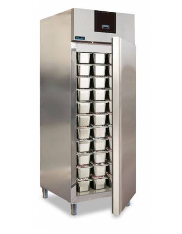 Armadio congelatore inox AISI 304 ventilato per conservazione 54 vaschette gelato-temp.-18°-22°C-cm 74x104,6x210h-TROPICALIZZATO
