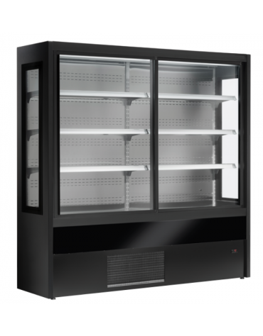 Murale refrigerato, porte scorrevoli, zona esposizione in acciaio inox - Lt 551 - colore nero - +0°/+2°C - cm 150x57x200h