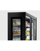 Murale refrigerato, porte scorrevoli, zona esposizione in acciaio inox - Lt 551 - colore nero - +0°/+2°C - cm 150x57x200h