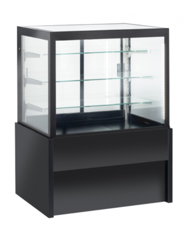 Vetrina refrigerata ventilata con ripiani in vetro e porte scorrevoli posteriori - colore nero - temp. +2°/+6°C - cm 100x78x138h
