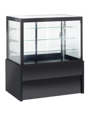 Vetrina refrigerata ventilata con ripiani in vetro e porte scorrevoli posteriori - colore nero - temp. +2°/+6°C - cm 120x78x138h