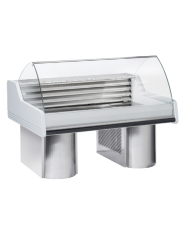 Banco refrigerato per pesce con piano in granito e zona esposizione in acciaio AISI 316 - statico,  +0°/+2° - cm 150x120x118h