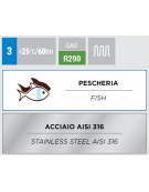 Banco refrigerato per pesce con piano in granito e zona esposizione in acciaio AISI 316 - statico,  +0°/+2° - cm 150x120x118h