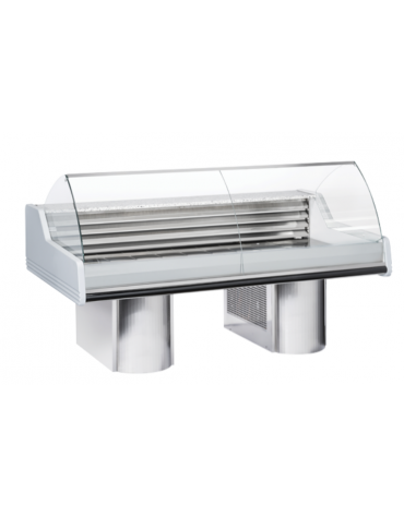 Banco refrigerato per pesce con piano in granito e zona esposizione in acciaio AISI 316 - statico,  +0°/+2° - cm 200x120x118h