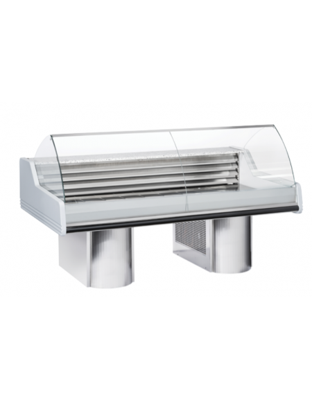 Banco refrigerato per pesce con piano in granito e zona esposizione in acciaio AISI 316 - statico,  +0°/+2° - cm 200x120x118h