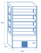 Murale refrigerato, porte scorrevoli, zona esposizione in acciaio inox - Lt 435 - colore nero - +0°/+2°C - cm 120x57x200h