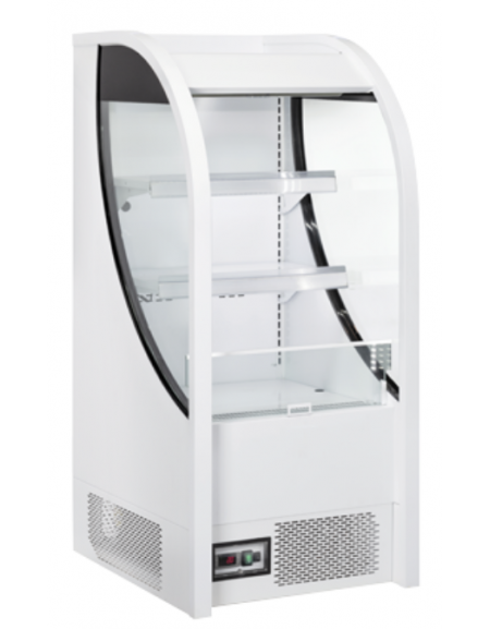 Vetrina refrigerata promozionale in acciaio verniciato bianco con frontale aperto - ventilata, +2°/+10°C - cm 64x74,1x145,7h
