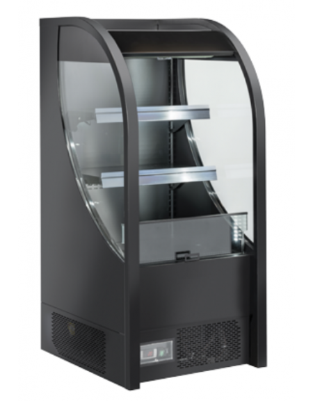 Vetrina refrigerata promozionale in acciaio verniciato nero con frontale aperto - ventilata, +2°/+10°C - cm 64x74,1x145,7h
