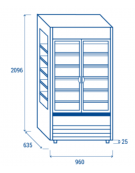 Vetrina murale con porte a battente - esterno in acciaio verniciato grigio - ventilata +0°/+2°C - cm 96x63,5x209,6h