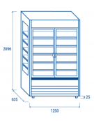 Vetrina murale con porte a battente - esterno in acciaio verniciato grigio - ventilata +0°/+2°C - cm 151x63,5x209,6h