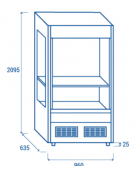 Vetrina murale con ganciera per carni - esterno in acciaio verniciato grigio - ventilata +0°/+2°C - cm 96x63,5x209,5h
