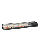 Vetrina orrizontale refrigerata statica per sushi con vetro curvo ed esterno in alluminio verniciato nero - cm 179,7x38,7x24h
