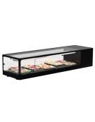 Vetrina orrizontale refrigerata statica per sushi con vetro squadrato ed esterno in alluminio verniciato nero - cm 132x38x30h