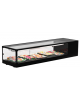 Vetrina orrizontale refrigerata statica per sushi con vetro squadrato ed esterno in alluminio verniciato nero - cm 132x38x30h