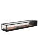 Vetrina orrizontale refrigerata statica per sushi con vetro squadrato ed esterno in alluminio verniciato nero - cm 168x38x30h