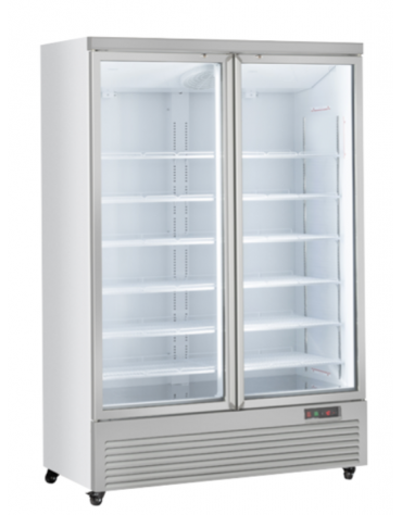 Vetrina refrigerata in acciaio verniciato bianco, 2 porte a battente in vetro - temp. 1°/+10° C - cm 125,3x74x204h