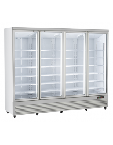 Vetrina refrigerata in acciaio verniciato bianco, 4 porte a battente in vetro - temp. 1°/+10° C - cm 250,8x74x204h