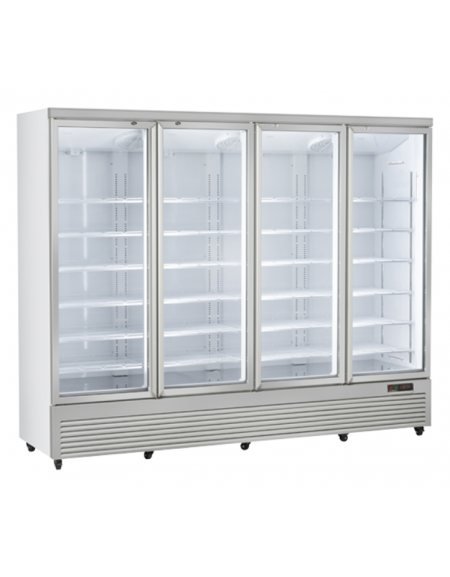 Vetrina refrigerata in acciaio verniciato bianco, 4 porte a battente in vetro - temp. 1°/+10° C - cm 250,8x74x204h