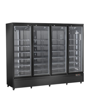 Vetrina refrigerata in acciaio verniciato nero, 4 porte a battente in vetro - temp. 1°/+10° C - cm 250,8x74x204h