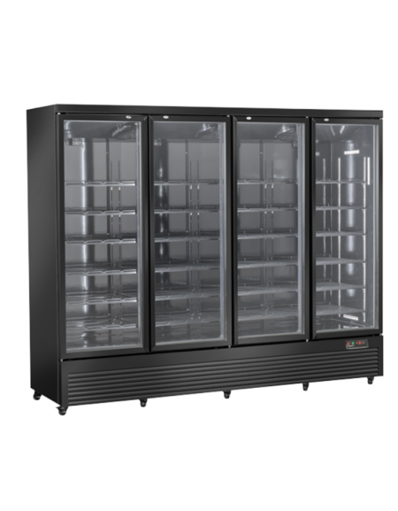 Vetrina refrigerata in acciaio verniciato nero, 4 porte a battente in vetro - temp. 1°/+10° C - cm 250,8x74x204h