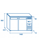 Retrobanco bar refrigerato 2 porte a battente, ventilato +2°/+8°C - esterno in acciaio zincato nero - cm 146x51,5x86h