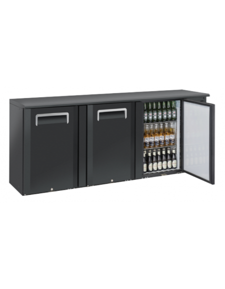 Retrobanco bar refrigerato 3 porte a battente, ventilato +2°/+8°C - esterno in acciaio zincato nero - cm 208,5x51,5x86h
