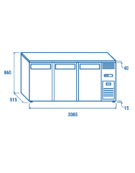 Retrobanco bar refrigerato 3 porte a battente, ventilato +2°/+8°C - esterno in acciaio zincato nero - cm 208,5x51,5x86h