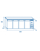Retrobanco bar refrigerato 4 porte a battente, ventilato +2°/+8°C - esterno in acciaio zincato nero - cm 254x51,5x86h