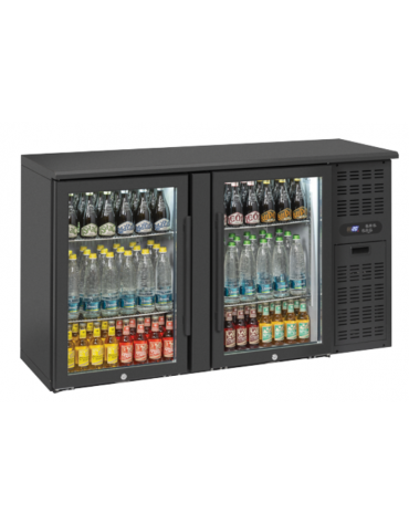Frigorifero sottobanco per bibite, 2 porte a battente con motore laterale - Refrigerazione ventilata +2°/+8°C - cm 146x53,5x86h