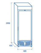 Congelatore verticale professionale statico, temp. -15°/-20°C - porta a vetri e opalina pubblicitaria - cm 68x65,5x209h