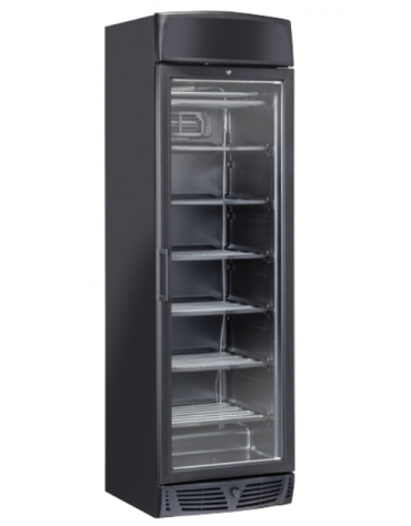 Congelatore verticale professionale statico -15°/-20°C -colore nero- porta a vetri e cassonetto pubblicitario - cm 60x64x200,5h