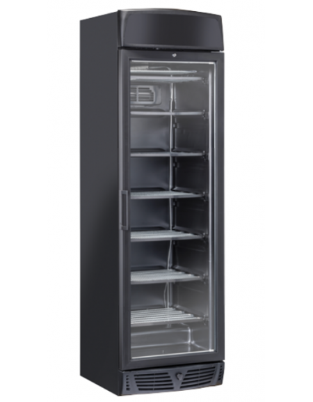 Congelatore verticale professionale statico -15°/-20°C -colore nero- porta a vetri e cassonetto pubblicitario - cm 60x64x200,5h