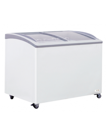 Congelatore a pozzetto con top in vetro curvo scorrevole, 3 cesti, capacità Lt 300 - refrigerazione statica - cm 104,4x69,4x85h