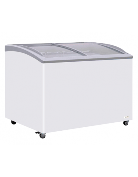 Congelatore a pozzetto con top in vetro curvo scorrevole, 3 cesti, capacità Lt 370 - refrigerazione statica - cm 124x69,4x85h