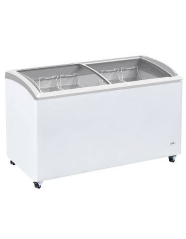 Congelatore a pozzetto con top in vetro curvo scorrevole, 4 cesti, capacità Lt 475 - refrigerazione statica - cm 151x69,4x85h