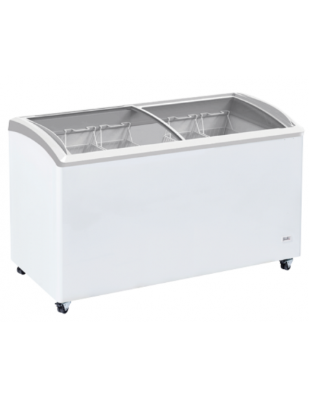 Congelatore a pozzetto con top in vetro curvo scorrevole, 4 cesti, capacità Lt 475 - refrigerazione statica - cm 151x69,4x85h