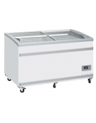 Congelatore a isola statico con sportelli curvi scorrevoli, in acciaio verniciato bianco - capacità Lt 588 - cm 145,6x85,8x89,2h