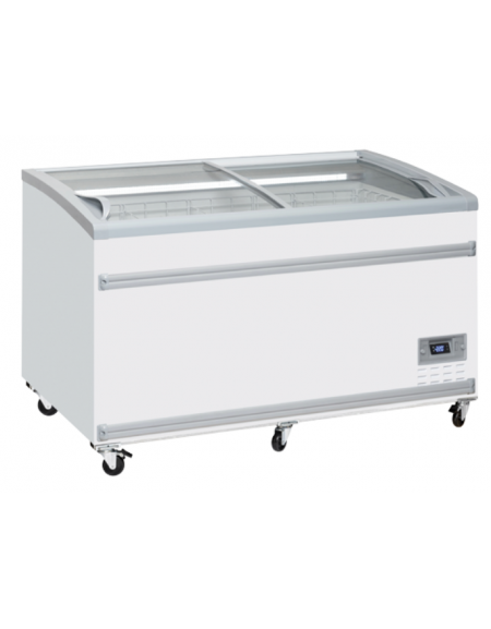 Congelatore a isola statico con sportelli curvi scorrevoli, in acciaio verniciato bianco - capacità Lt 588 - cm 145,6x85,8x89,2h