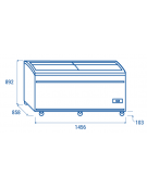 Congelatore a isola statico con sportelli curvi scorrevoli, in acciaio verniciato bianco - capacità Lt 588 - cm 145,6x85,8x89,2h