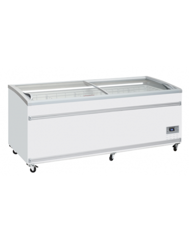 Congelatore a isola statico con sportelli curvi scorrevoli, in acciaio verniciato bianco - capacità Lt 905 - cm 210,6x85,8x89,2h