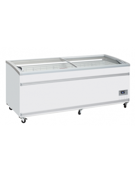 Congelatore a isola statico con sportelli curvi scorrevoli, in acciaio verniciato bianco - capacità Lt 905 - cm 210,6x85,8x89,2h