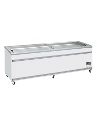 Congelatore a isola statico con sportelli curvi scorrevoli, in acciaio verniciato bianco - Lt 1100 - cm 250,6x85,8x89,2h