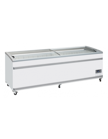 Congelatore a isola statico con sportelli curvi scorrevoli, in acciaio verniciato bianco - Lt 1100 - cm 250,6x85,8x89,2h