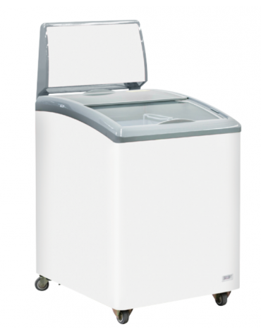  Congelatore a pozzetto con top in vetro curvo scorrevole e opalina pubblicitaria - capacità Lt 150 - cm 58,4x73,5x114,5h