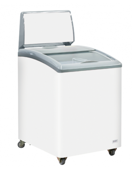  Congelatore a pozzetto con top in vetro curvo scorrevole e opalina pubblicitaria - capacità Lt 150 - cm 58,4x73,5x114,5h